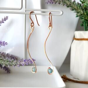 Handmade Copper Wire Wrapped Blue Aventurine Earrings - Elegant, Minimalist